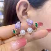 Bead Lavender Rose Earring-Anti Tarnish || Waterproof
